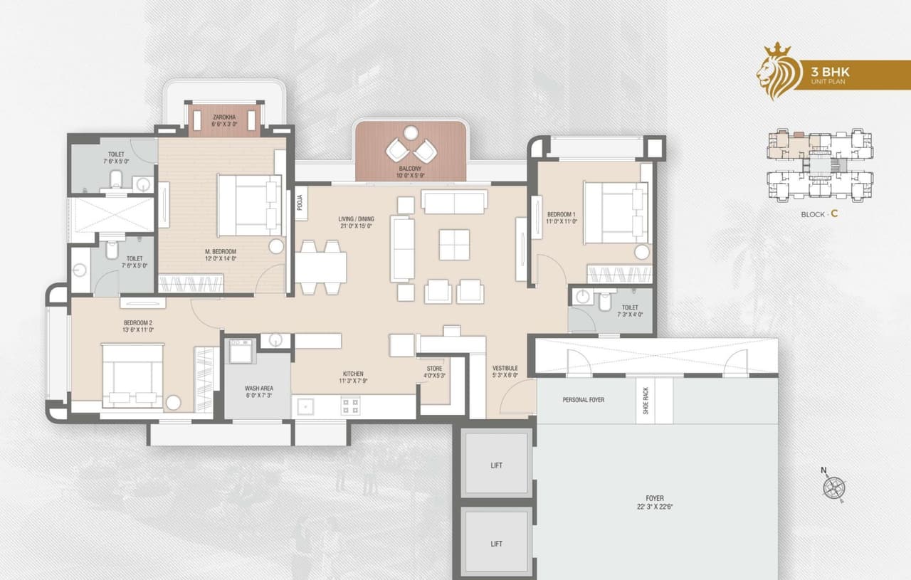 Swarnim Sentossa Unit plan - 1233 sq.ft.