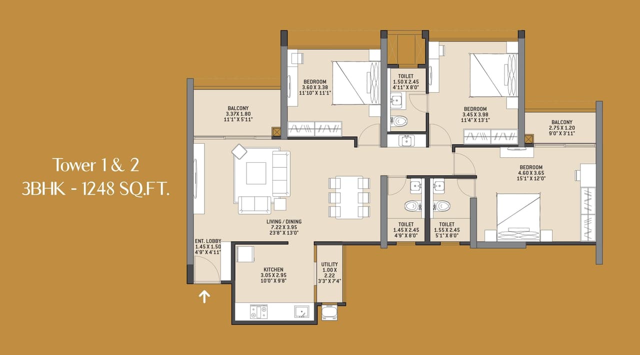 VTP Altair 3 Unit plan - 1247 sq.ft.