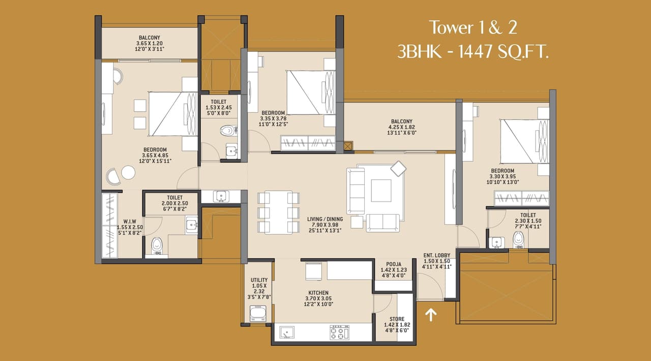 VTP Altair 3 Unit plan - 1447 sq.ft.
