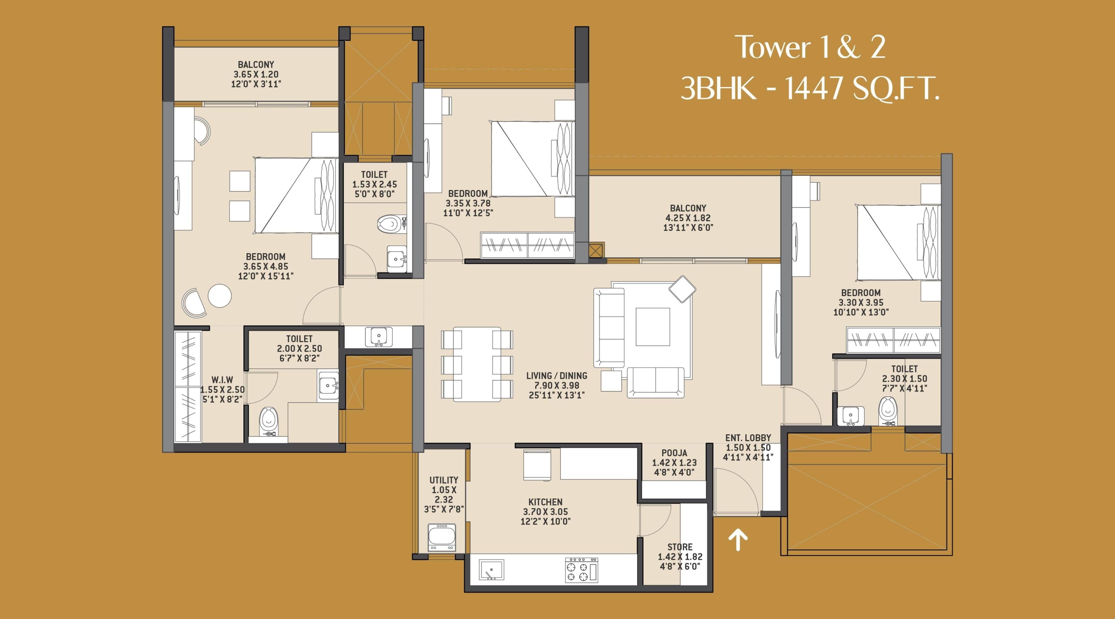 Unit plan - 1447 sq.ft.