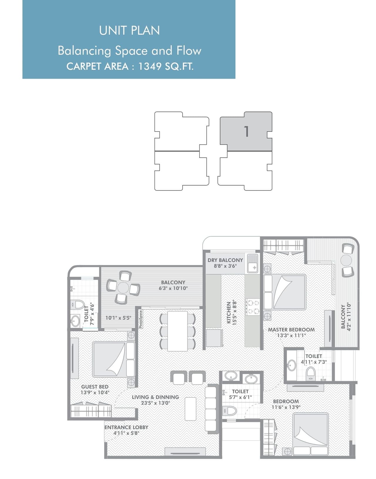 Varun Harsh Isha Unit plan - 1349 sq.ft.