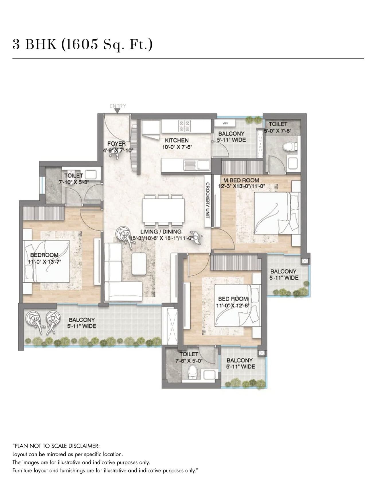 M3M crown Unit plan - 1010 sq.ft.