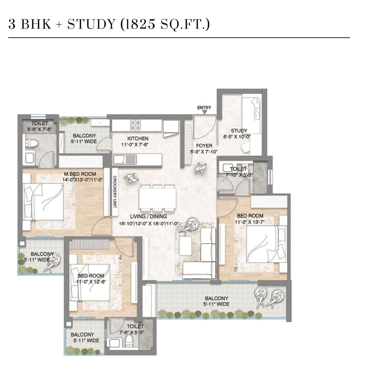 M3M crown Unit plan - 1148 sq.ft.