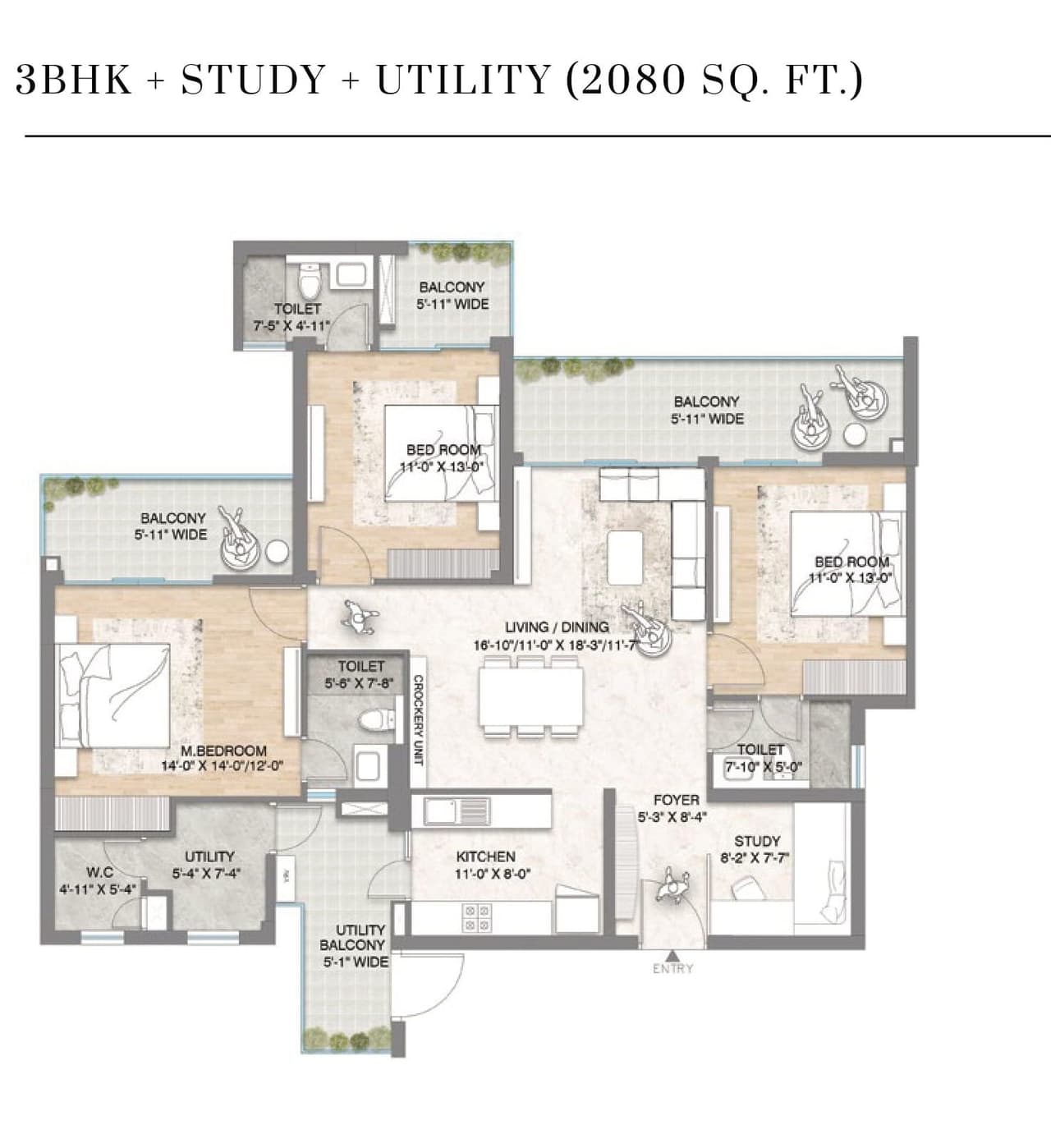 M3M crown Unit plan - 1310 sq.ft.
