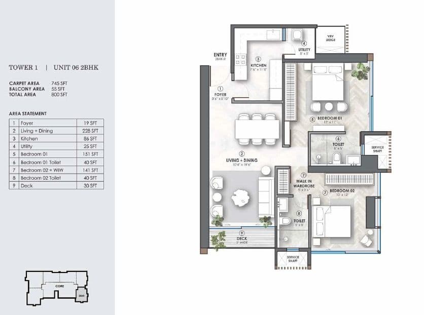 Tribeca The Edge Unit plan - 800 sq.ft.