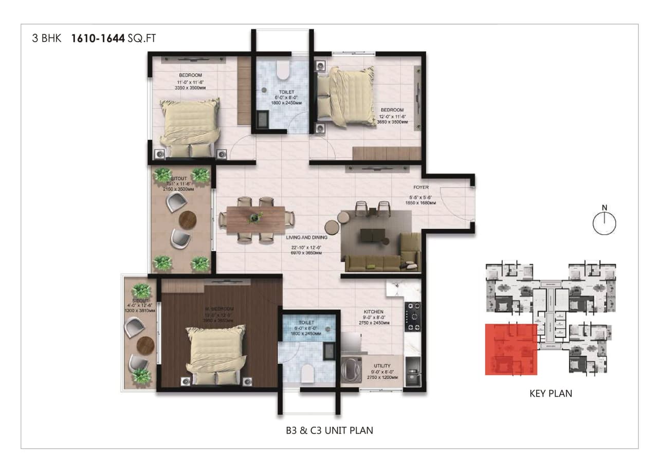 Amberstone Spirit of Sarjapur Unit plan - 1159 sq.ft.