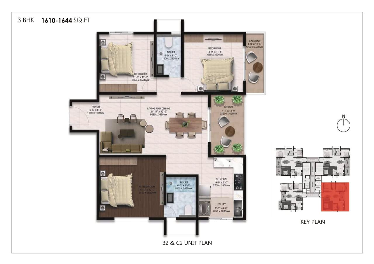 Amberstone Spirit of Sarjapur Unit plan - 1183 sq.ft.