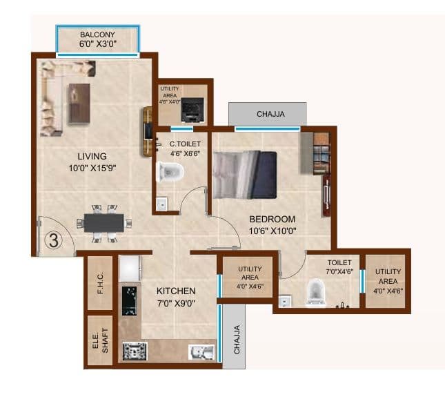 Unit plan - 405 sq.ft.