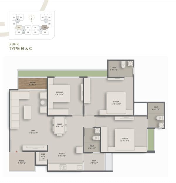 Vivaan Oliver Unit plan - 972 sq.ft.