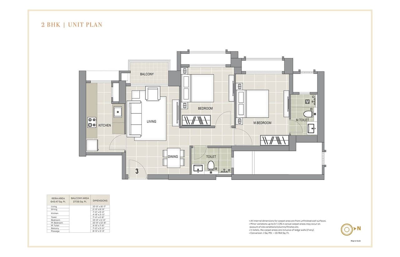 Hiranandani Falcon Unit plan - 671 sq.ft.