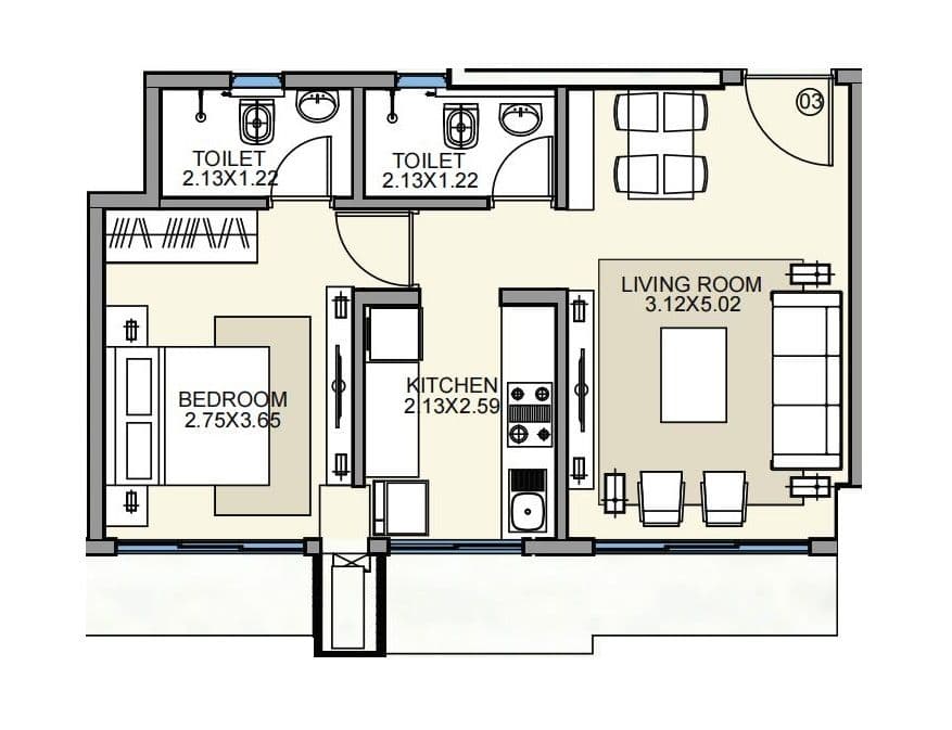 Naman Premier Unit plan - 432 sq.ft.
