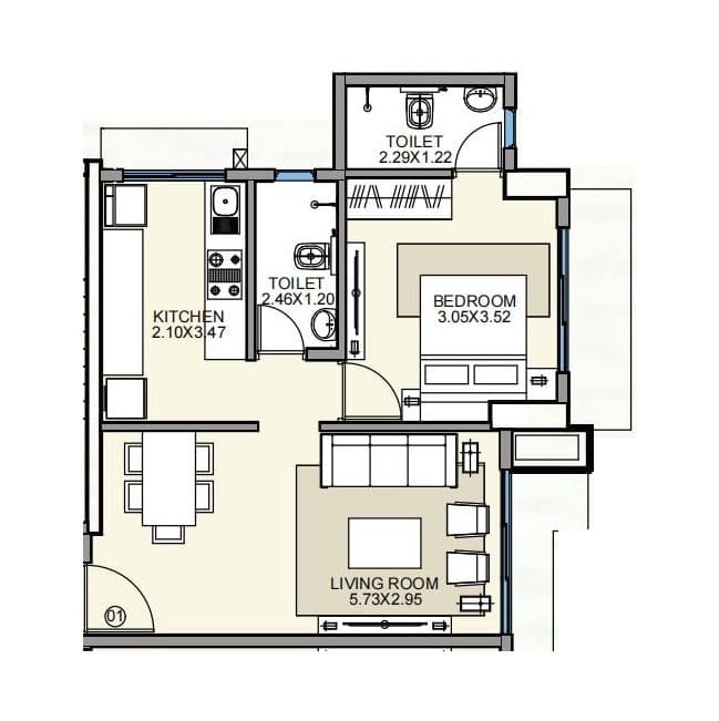 Naman Premier Unit plan - 466 sq.ft.