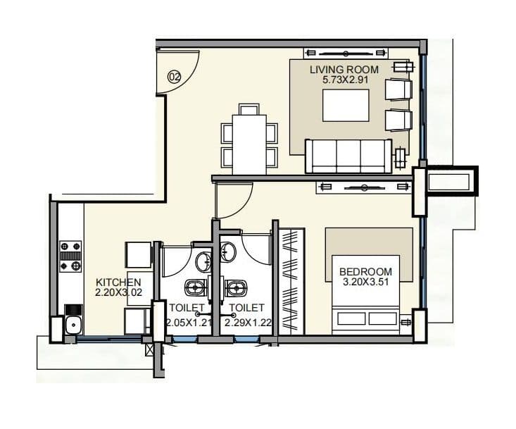 Naman Premier Unit plan - 486 sq.ft.