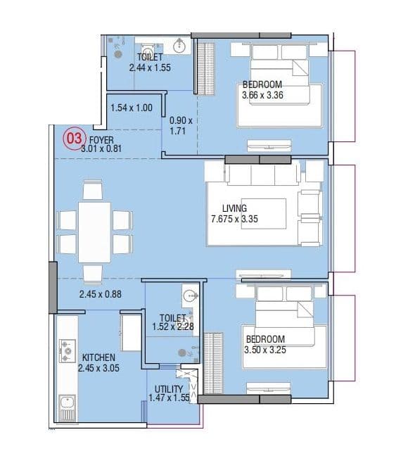 Adani Verve Unit plan - 823 sq.ft.