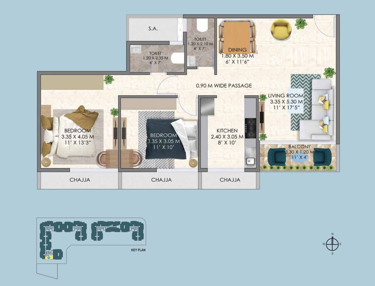 Raj Tulsi Sahyadri Unit plan - 762 sq.ft.