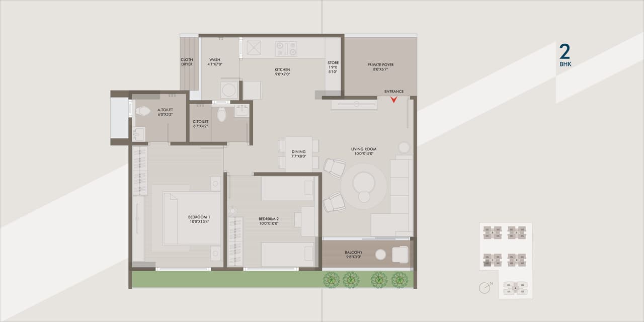 Sheladia Divine Unit plan - 710 sq.ft.