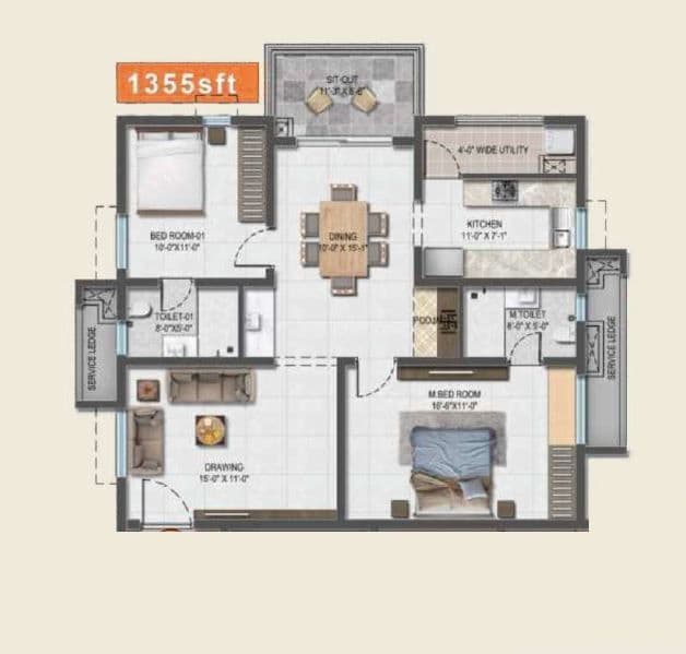 Anvita High 9 Unit plan - 948 sq.ft.