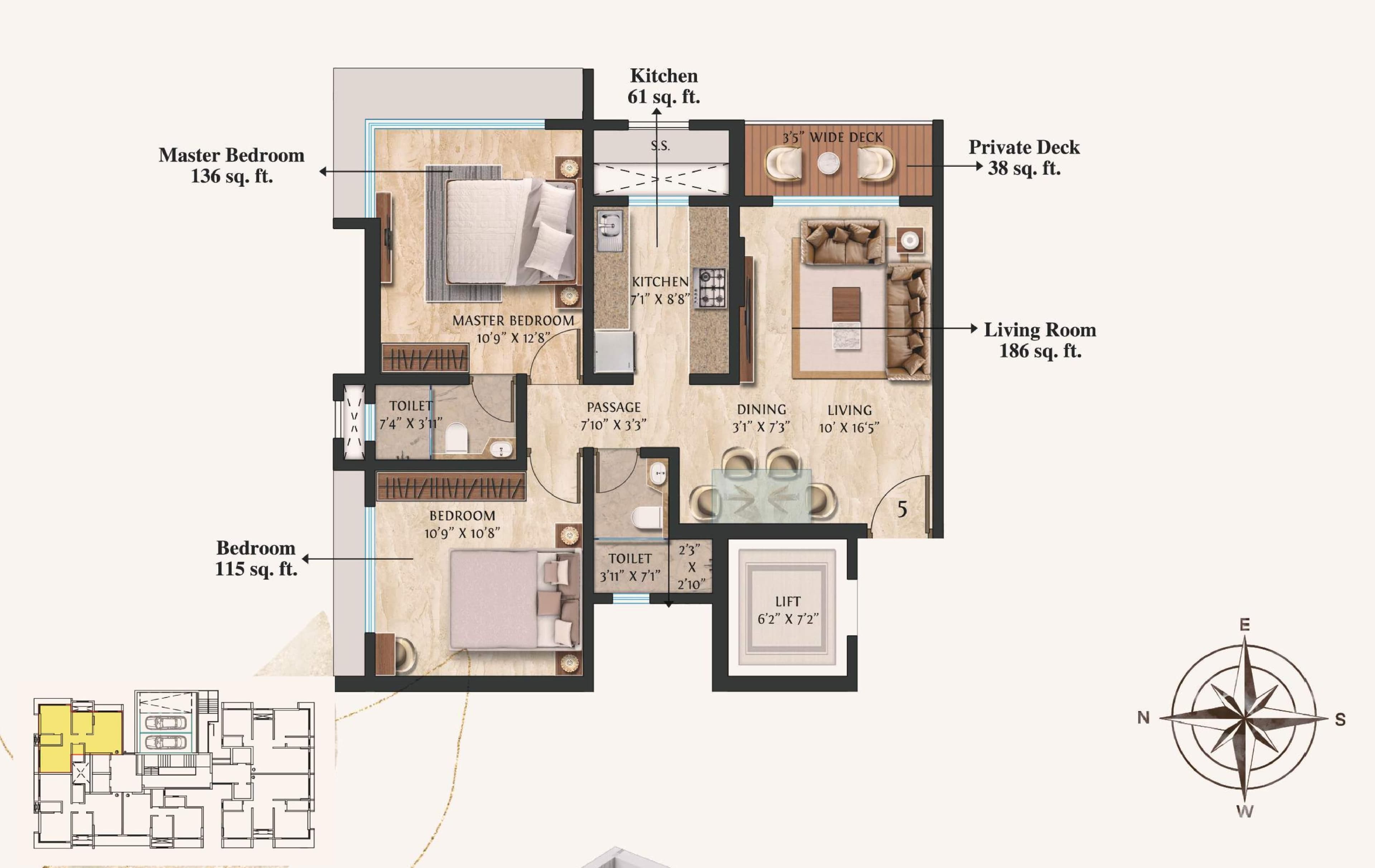 Unit plan - 661 sq.ft.