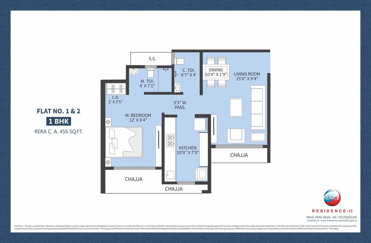 Space Residence - 2 Unit plan - 456 sq.ft.