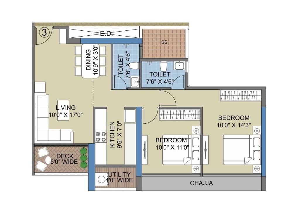 Delta New Palm Beach Unit plan - 759 sq.ft.