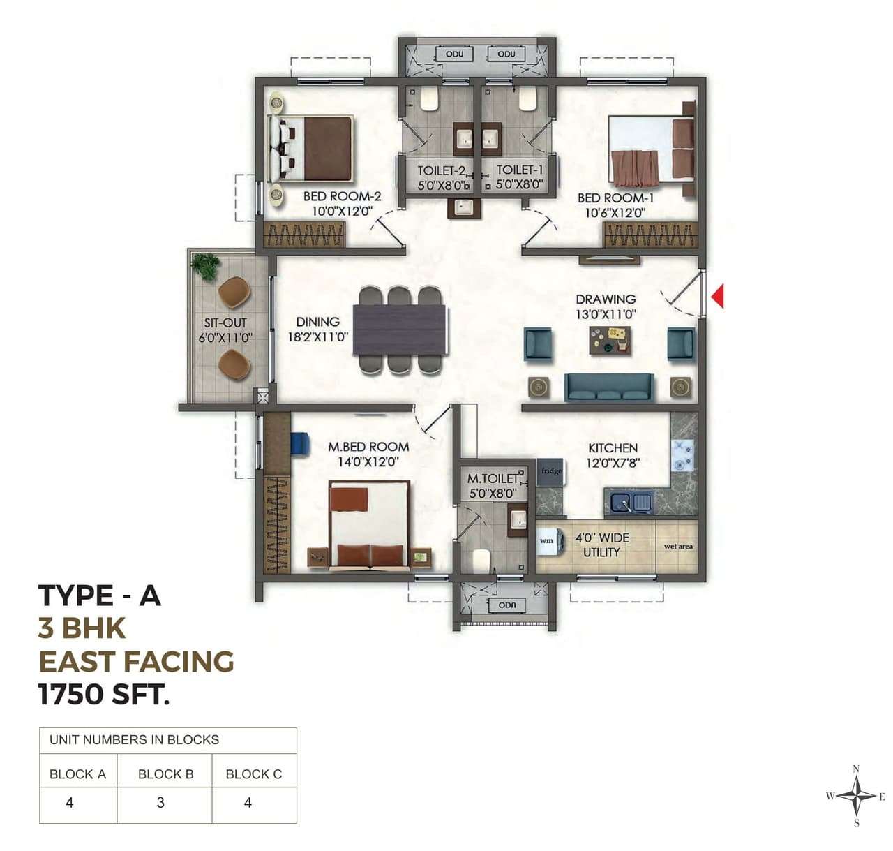 Ramky One Odyssey Unit plan - 1225 sq.ft.