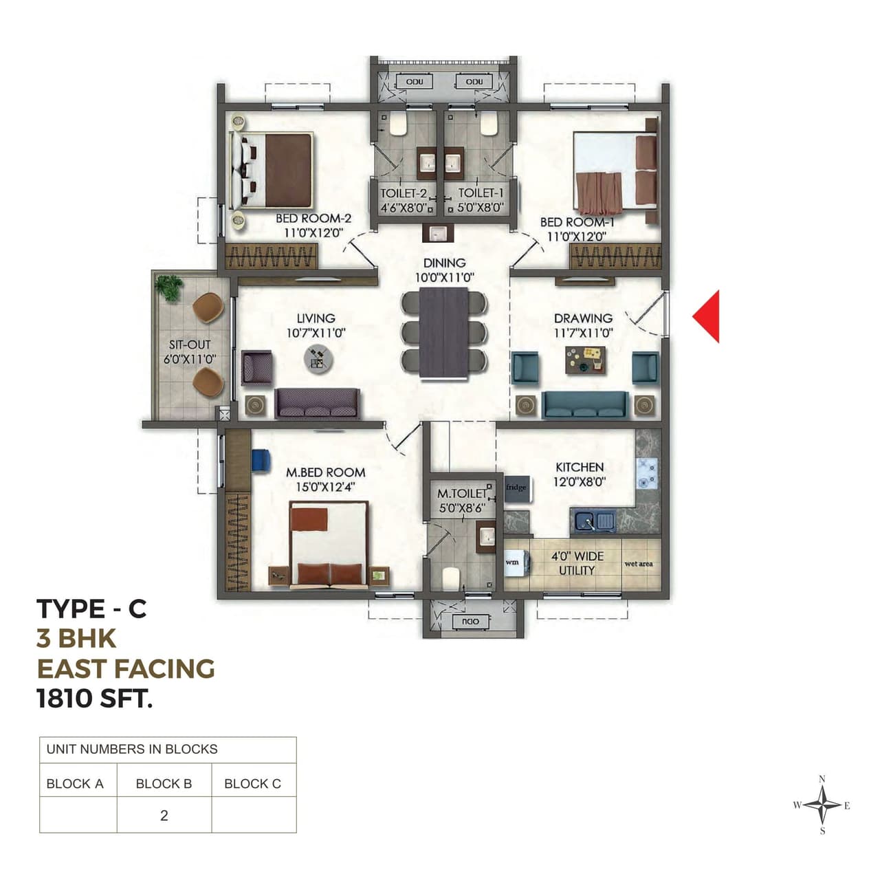 Ramky One Odyssey Unit plan - 1267 sq.ft.