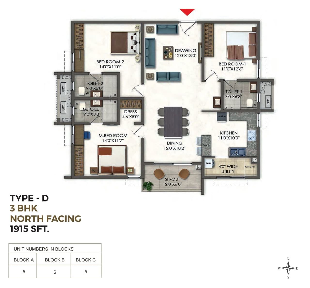 Ramky One Odyssey Unit plan - 1340 sq.ft.