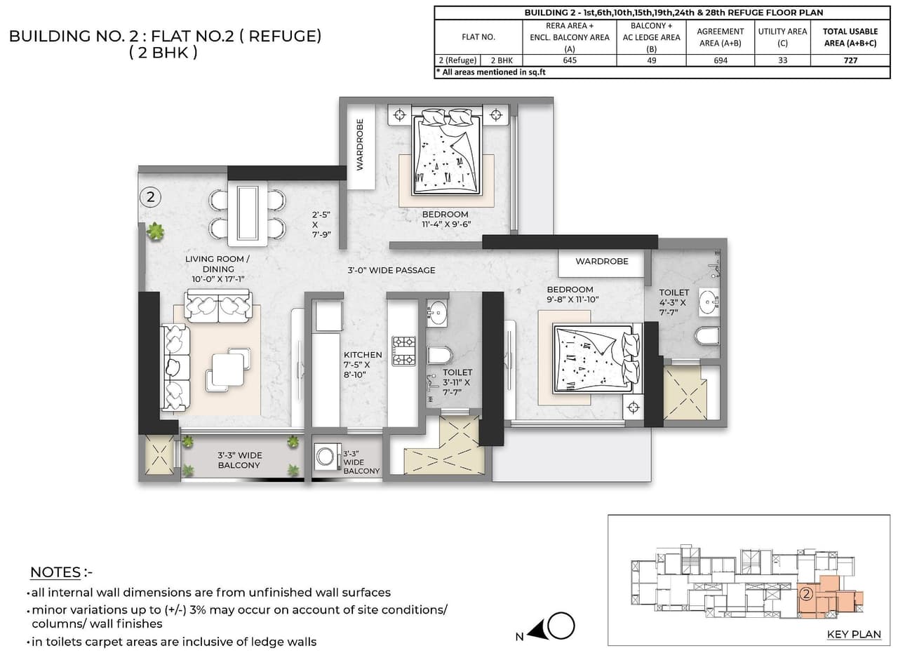 Debonair Classic Unit plan - 694 sq.ft.