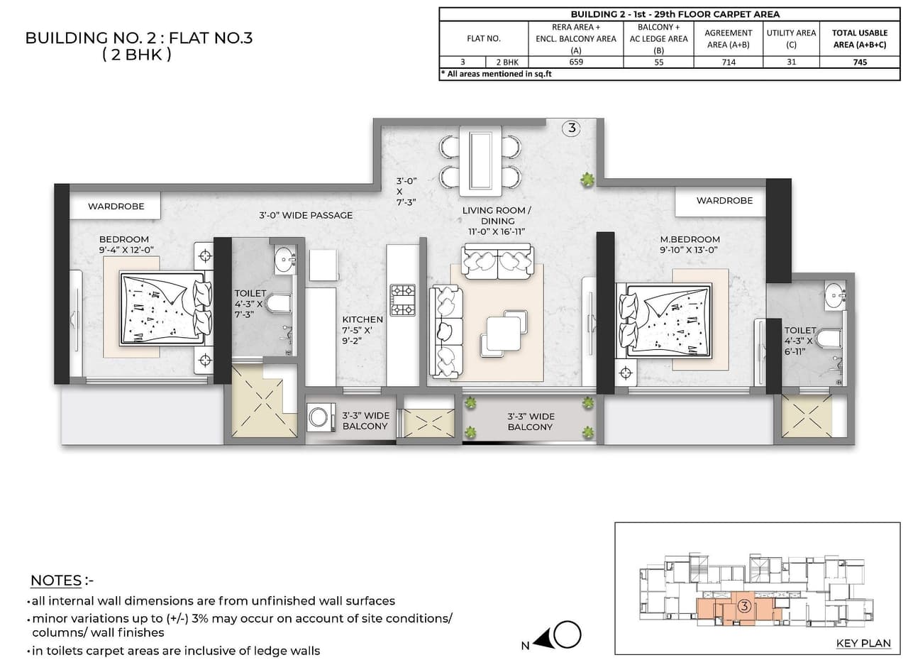 Debonair Classic Unit plan - 714 sq.ft.