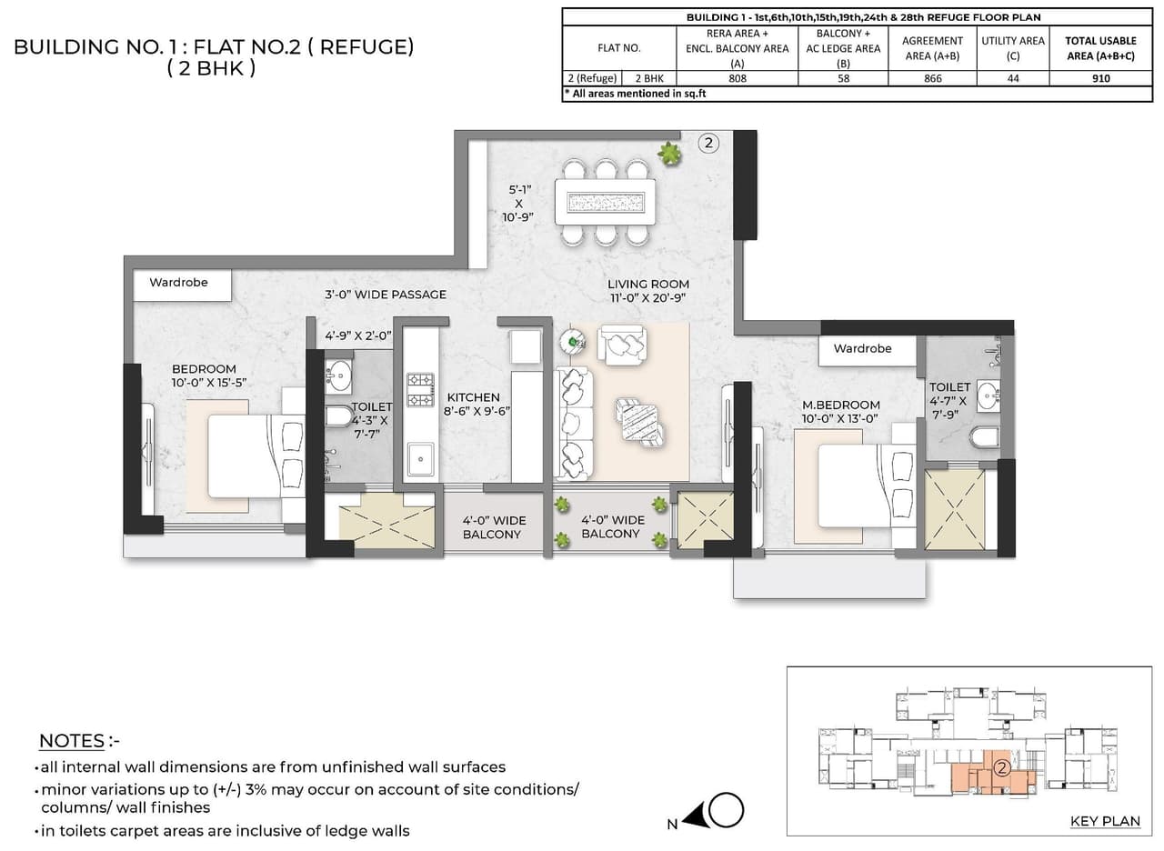 Debonair Classic Unit plan - 866 sq.ft.