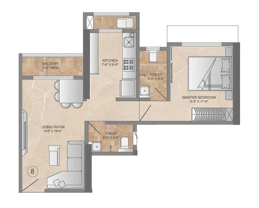 Kapleshwara Residency Unit plan - 459 sq.ft.