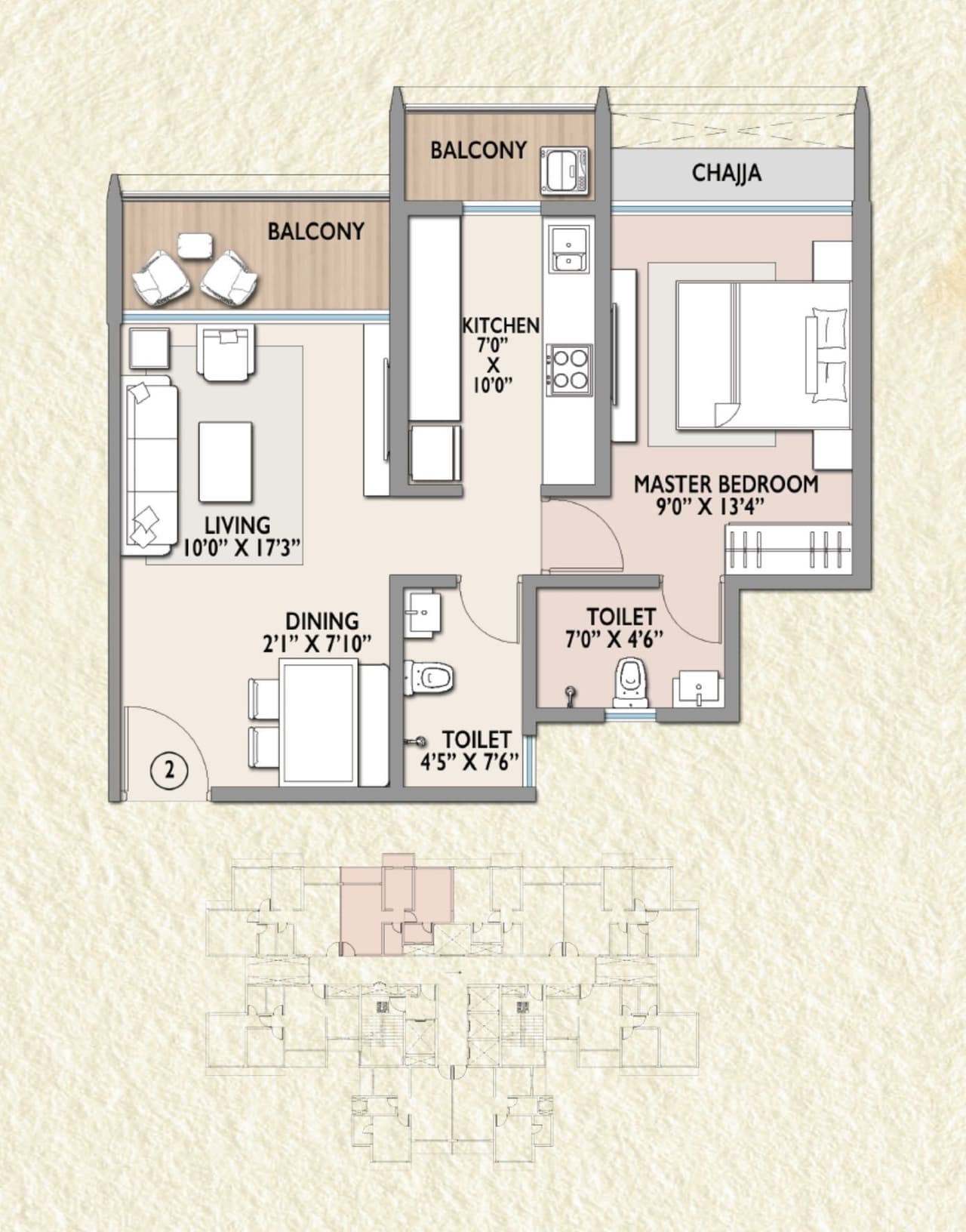 Maximus Residency Unit plan - 540 sq.ft.