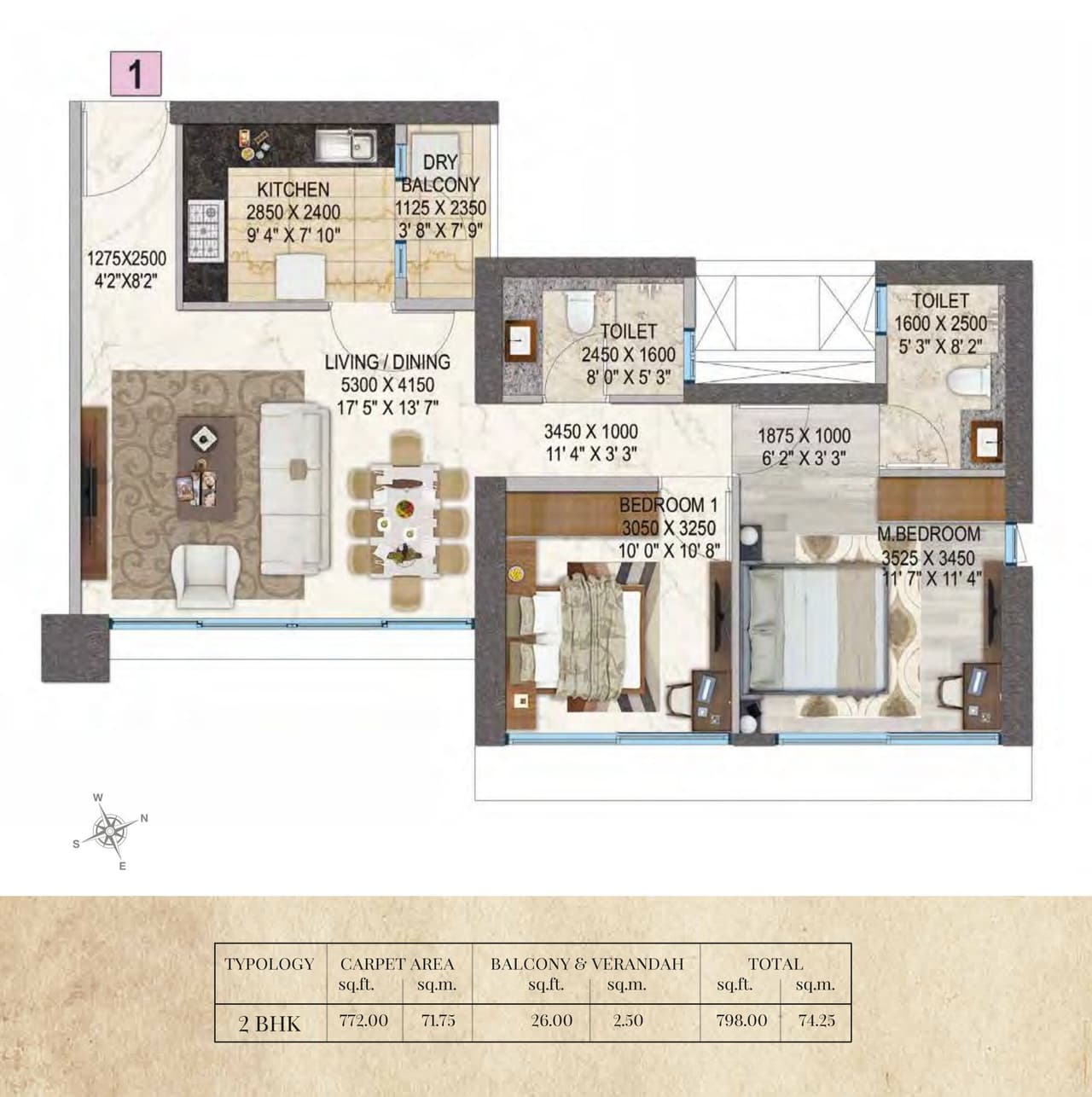 Peninsula Salsette 27 Unit plan - 800 sq.ft.
