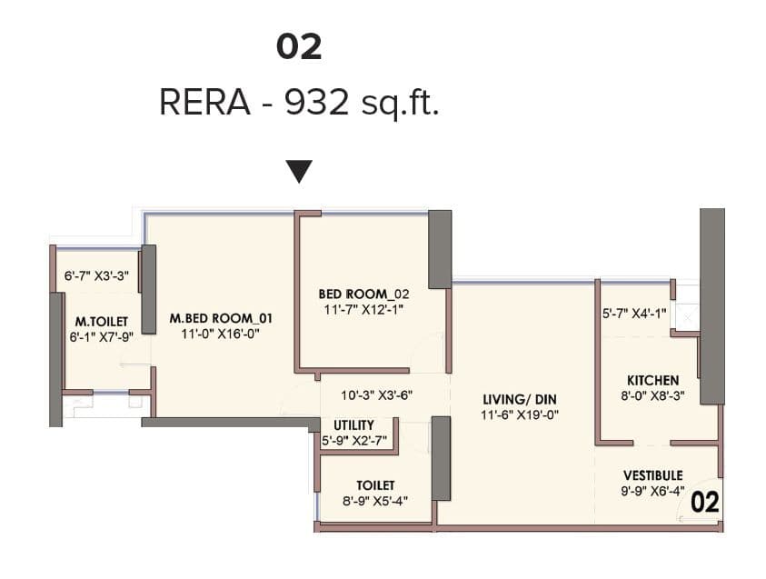 Adani Monte South Unit plan - 932 sq.ft.