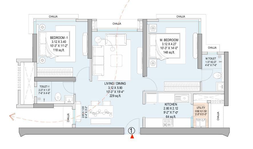 Unit plan - 689 sq.ft.