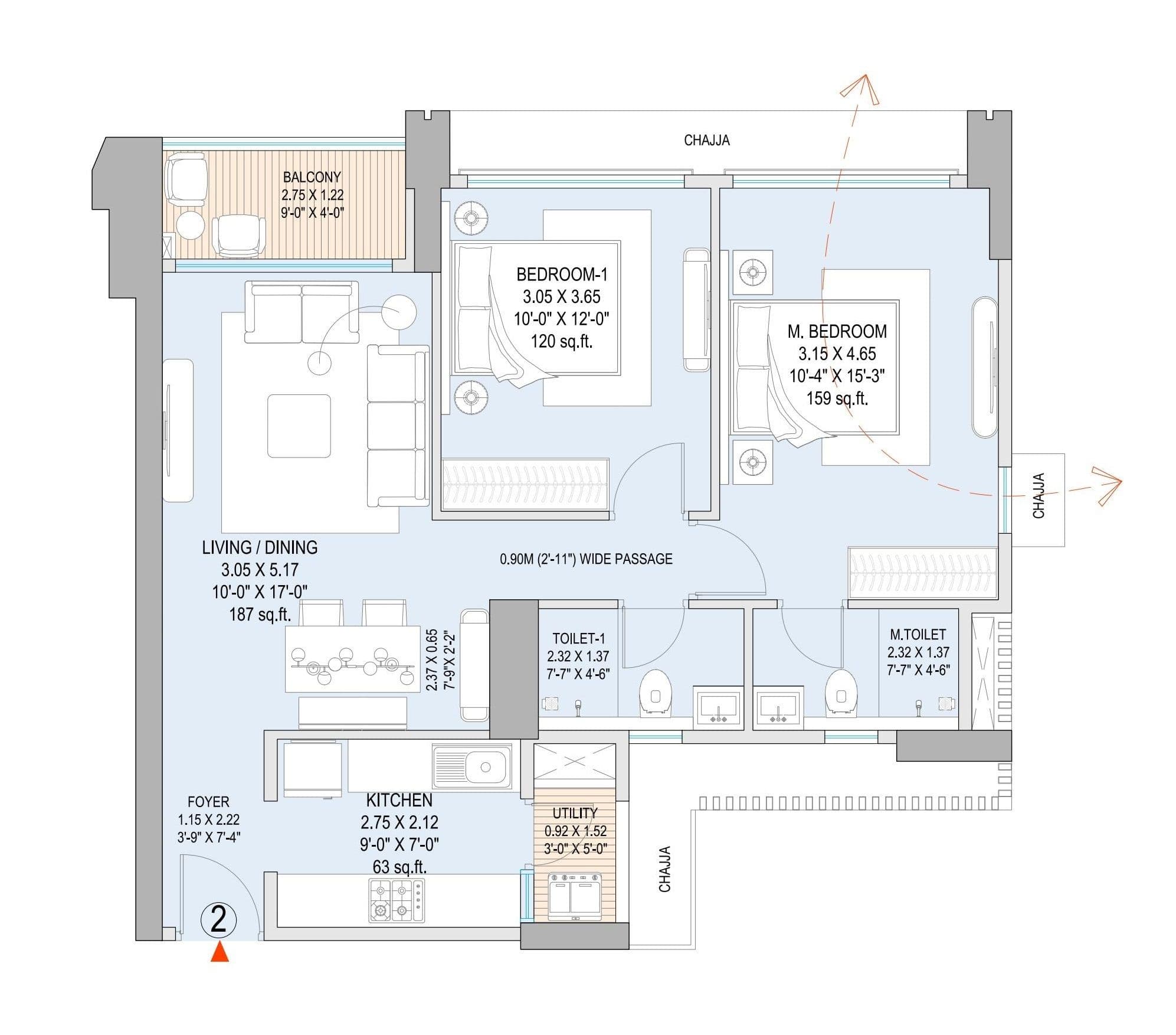 Unit plan - 745 sq.ft.
