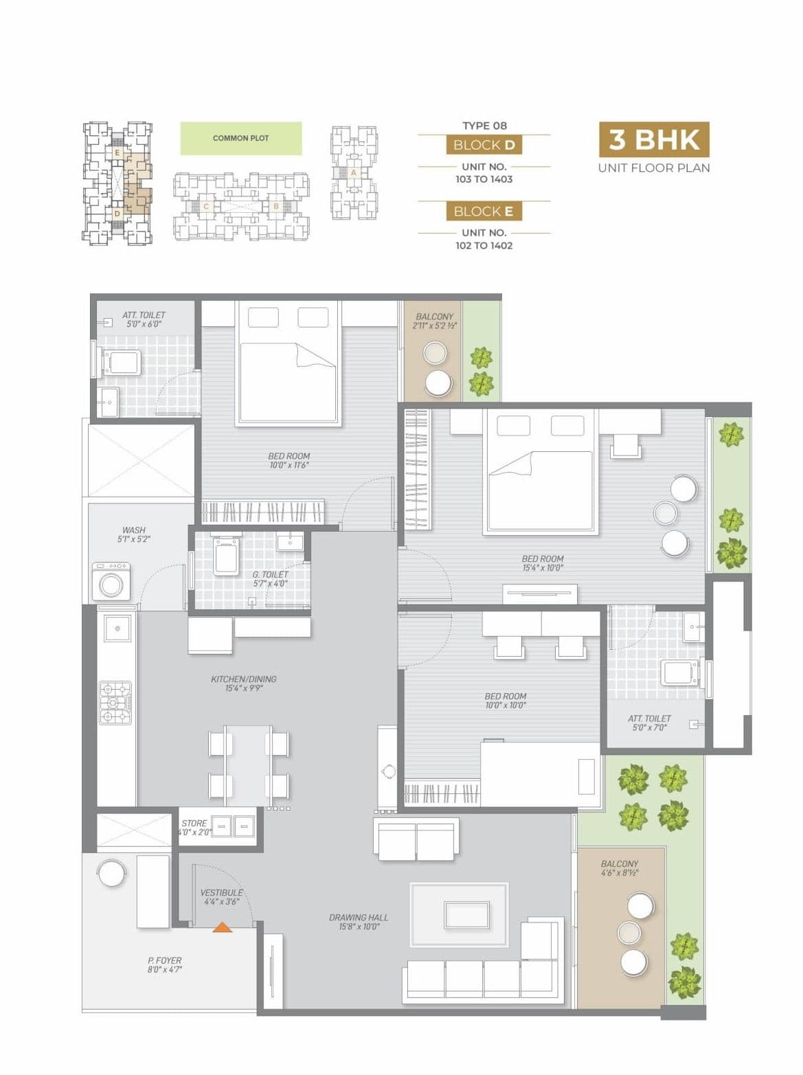 Satvam Shilaj Sky Unit plan - 965 sq.ft.