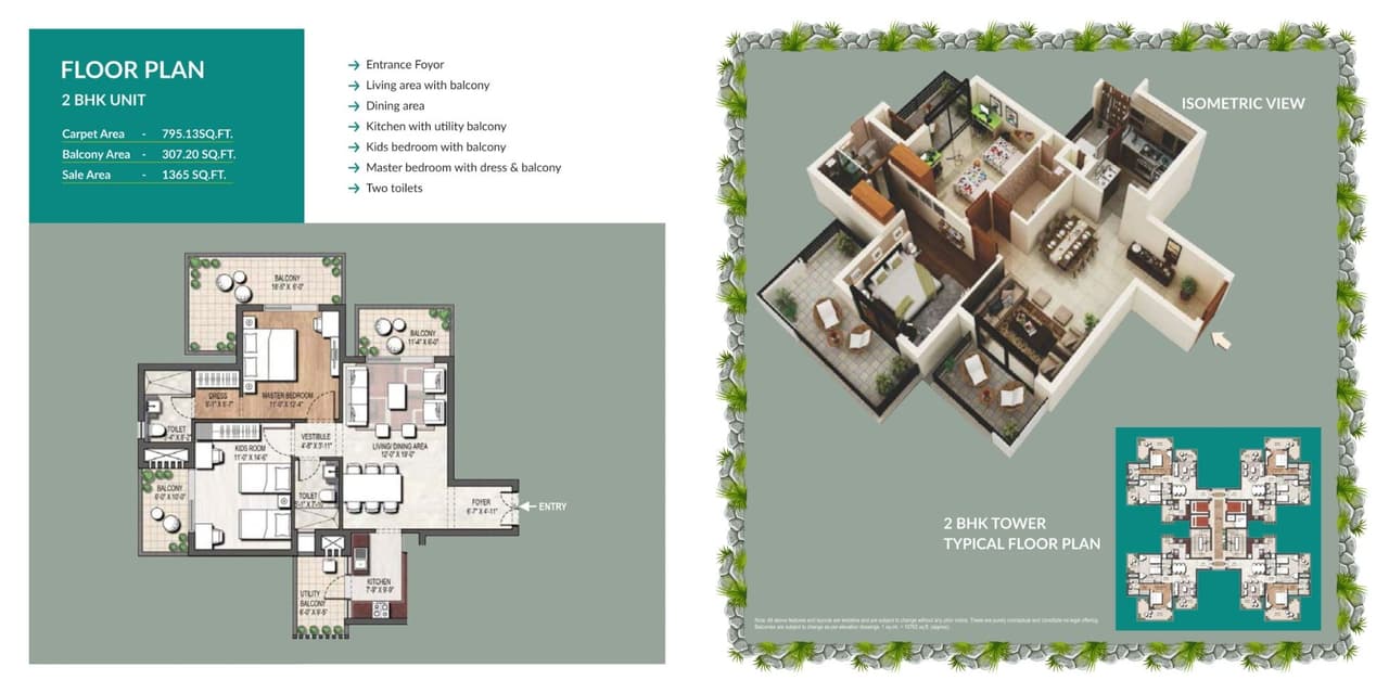 Assotech Blith Unit plan - 795 sq.ft.