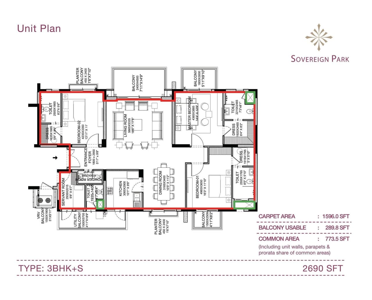 Sovereign Park Unit plan - 1596 sq.ft.