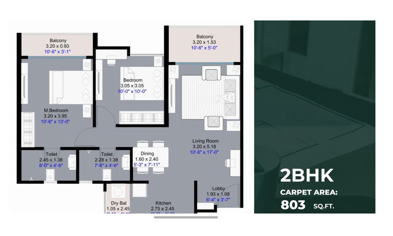 Kohinoor Taco Unit plan - 803 sq.ft.