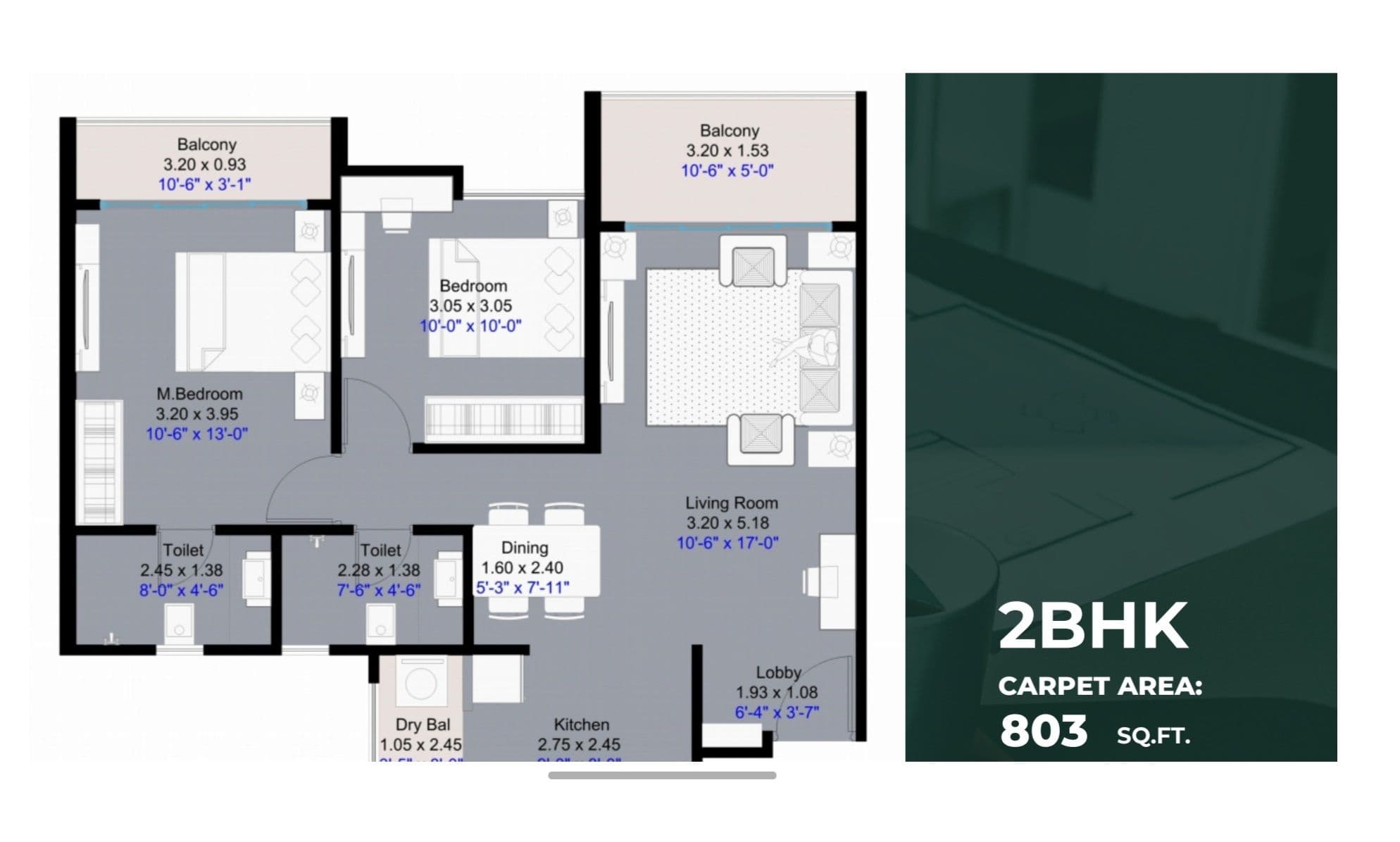 Unit plan - 803 sq.ft.