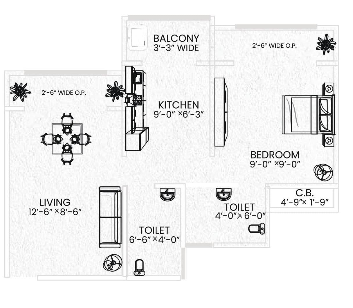 Kalyan Vihar Unit plan - 384 sq.ft.