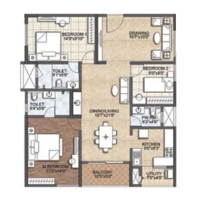 Auro The Regent Unit plan - 1140 sq.ft.