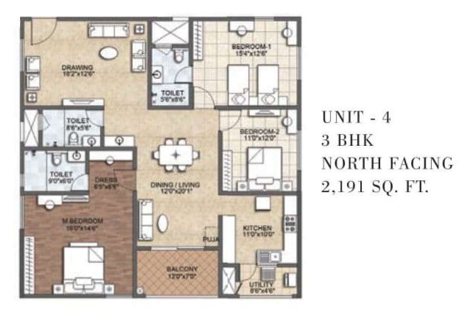 Auro The Regent Unit plan - 1533 sq.ft.