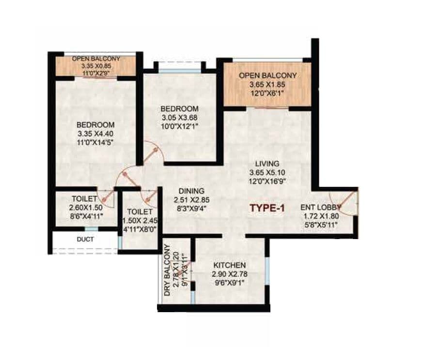 Rachana Bella Casa Royale phase 3 Unit plan - 958 sq.ft.