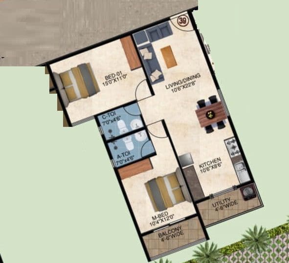 DS MAX Samyak Unit plan - 816 sq.ft.