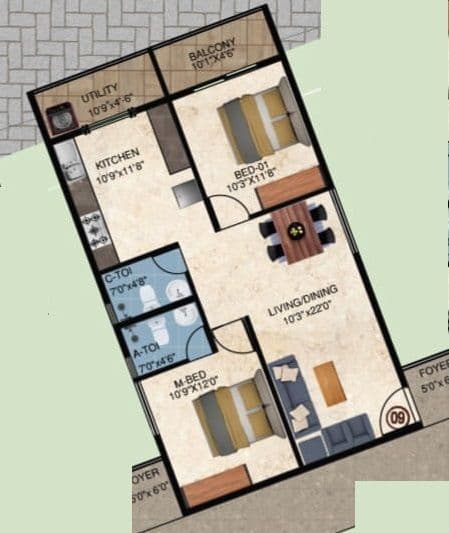 DS MAX Samyak Unit plan - 837 sq.ft.
