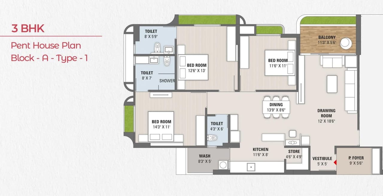 Brij Azalea Unit plan - 1292 sq.ft.