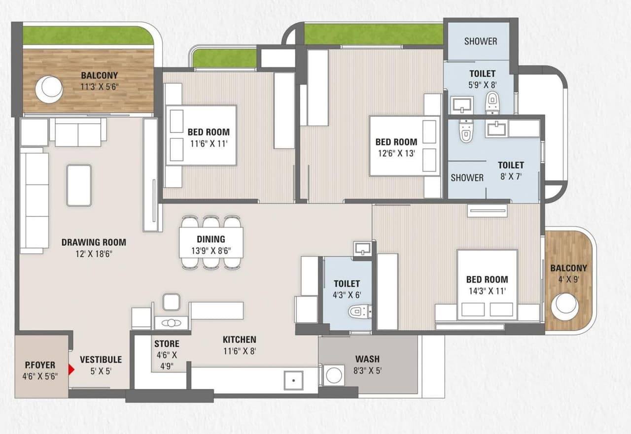 Brij Azalea Unit plan - 1331 sq.ft.