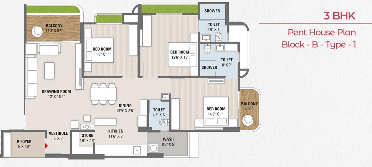 Brij Azalea Unit plan - 1472 sq.ft.
